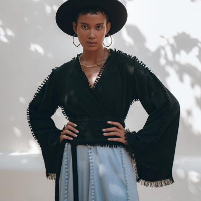 Black Bell Sleeve Wrap Kimono Top Bohemian Summer