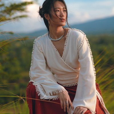 Off White Bell Sleeve Top Bridal Goddess Robe