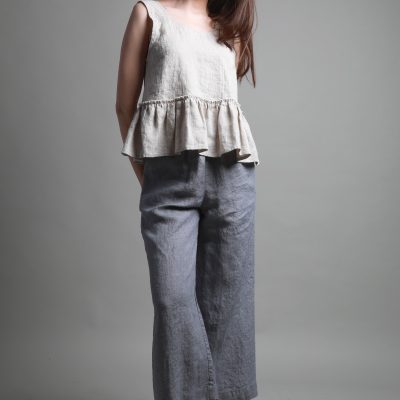Handmade Linen Ankle Pants: Relaxed Fit Trousers Pockets