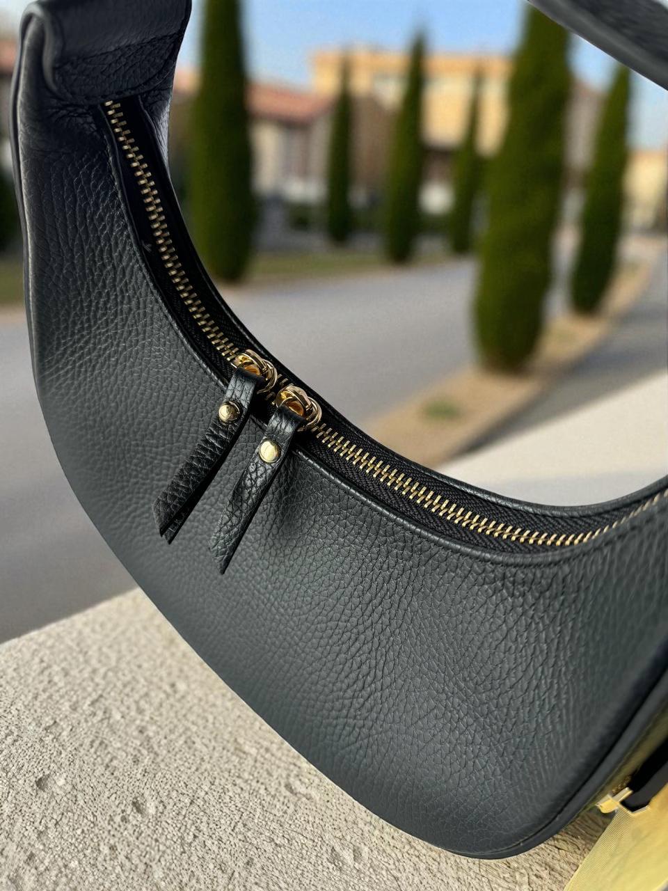 Crescent Leather Handbag Minimalist Shoulder Bag Gold Hardware