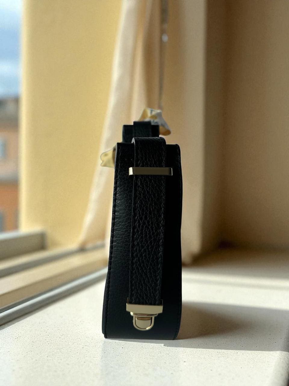 Crescent Leather Handbag Minimalist Shoulder Bag Gold Hardware