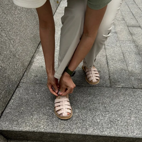 Leather Fisherman Sandals: Beige Closed Toe