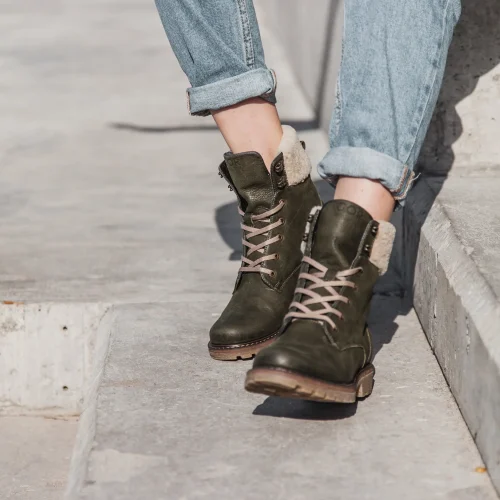 Women’s Olive Nubuck Lace-up Ankle Boots
