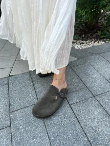 Moss Green Suede Mules: Women's Summer Sandals