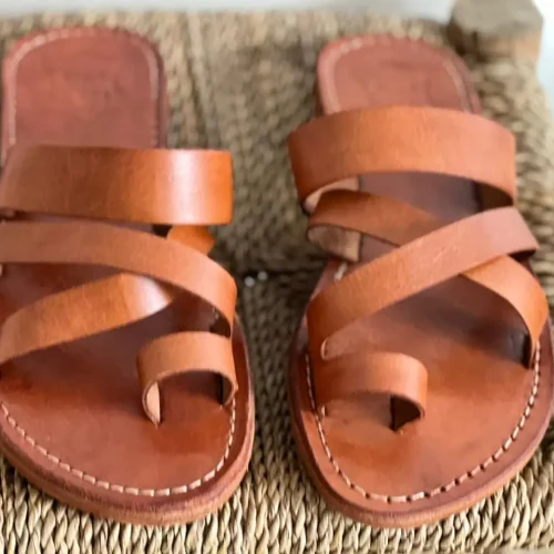 Women’s Brown Toe Loop Cross Strap Sandals
